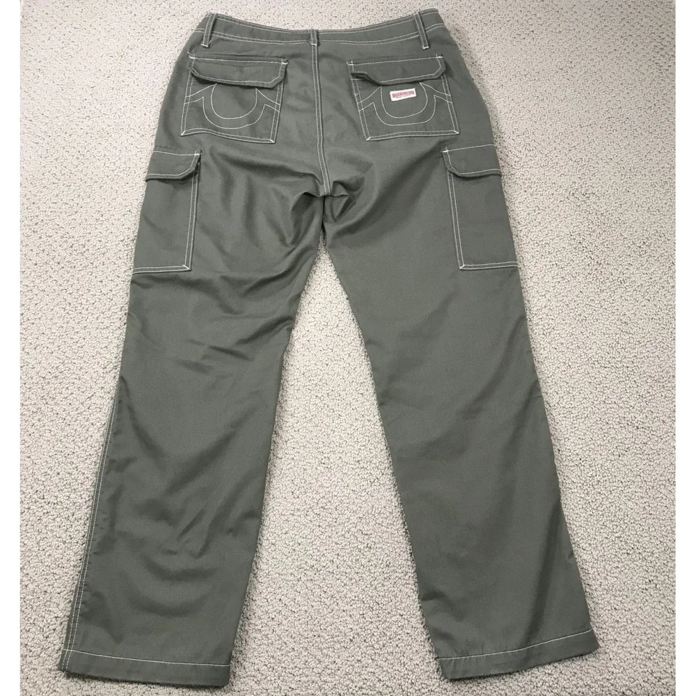 True Religion Mens Kalamata Cargo Pants Olive Green Contrast Stitch Size 32 NWT